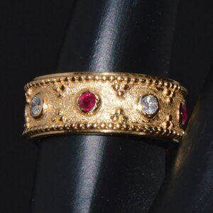 Gorgeous Natural Diamond Ruby 18K Solid Gold Byzantine Beaded Greek Ring Band